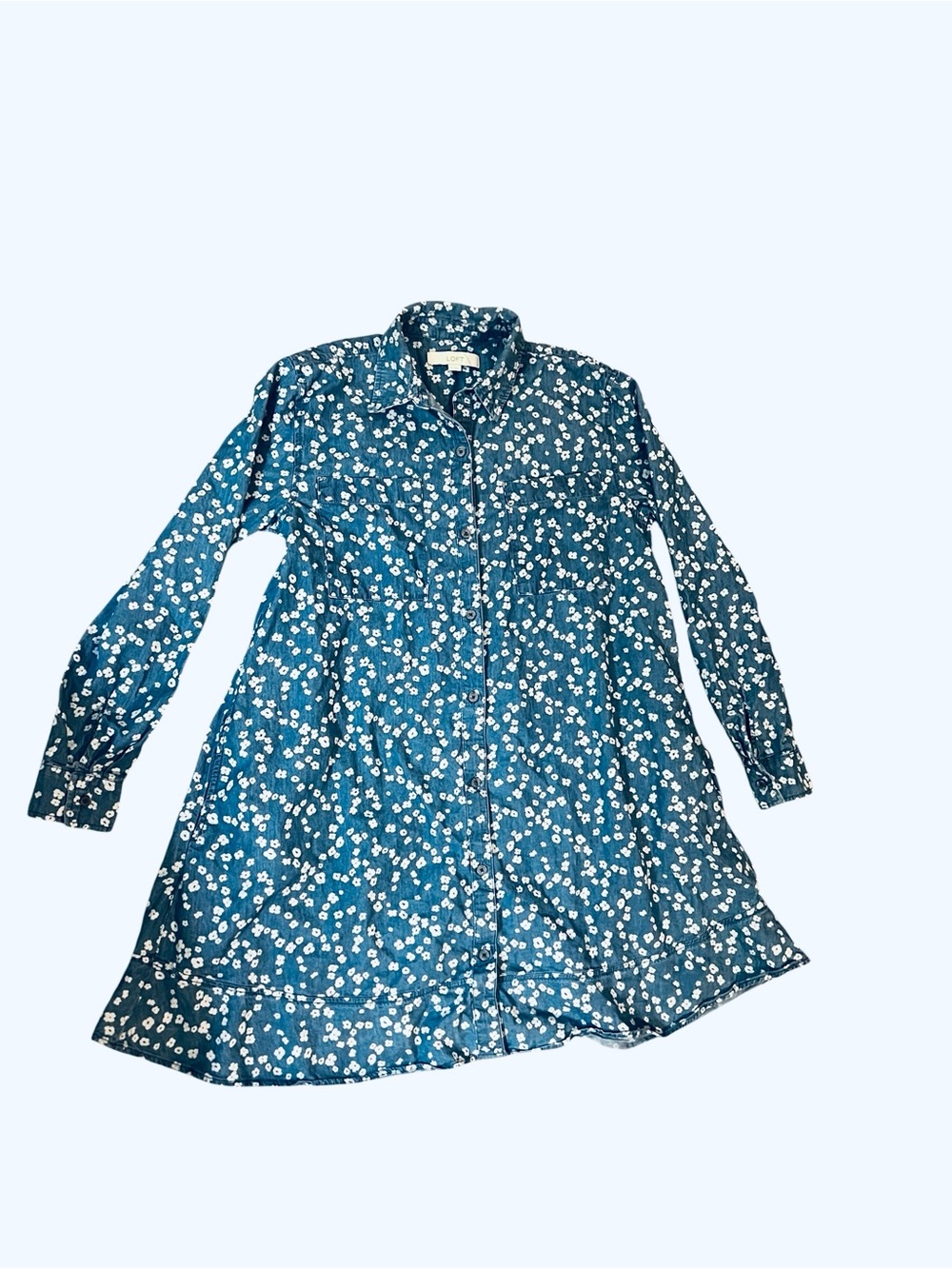 LOFT Teal Blue Floral Long Sleeve Shirt Dress